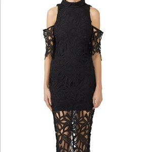 ELLIATT “the sight” black lace midi Black cold shoulder dress